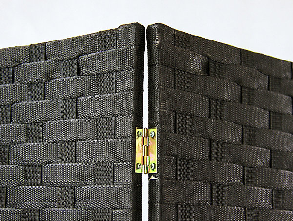 Paravent de 3 pans tressé en fibres synthètiques, coloris noir - Dim : H170 x 120cm