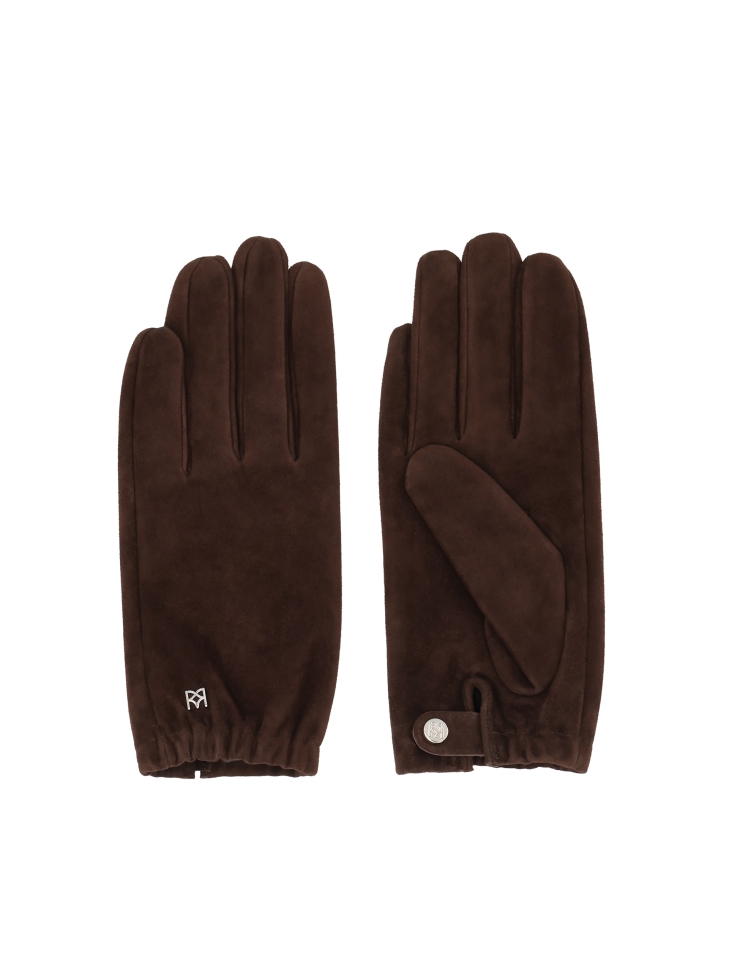 Brown suede gloves with elastic welt