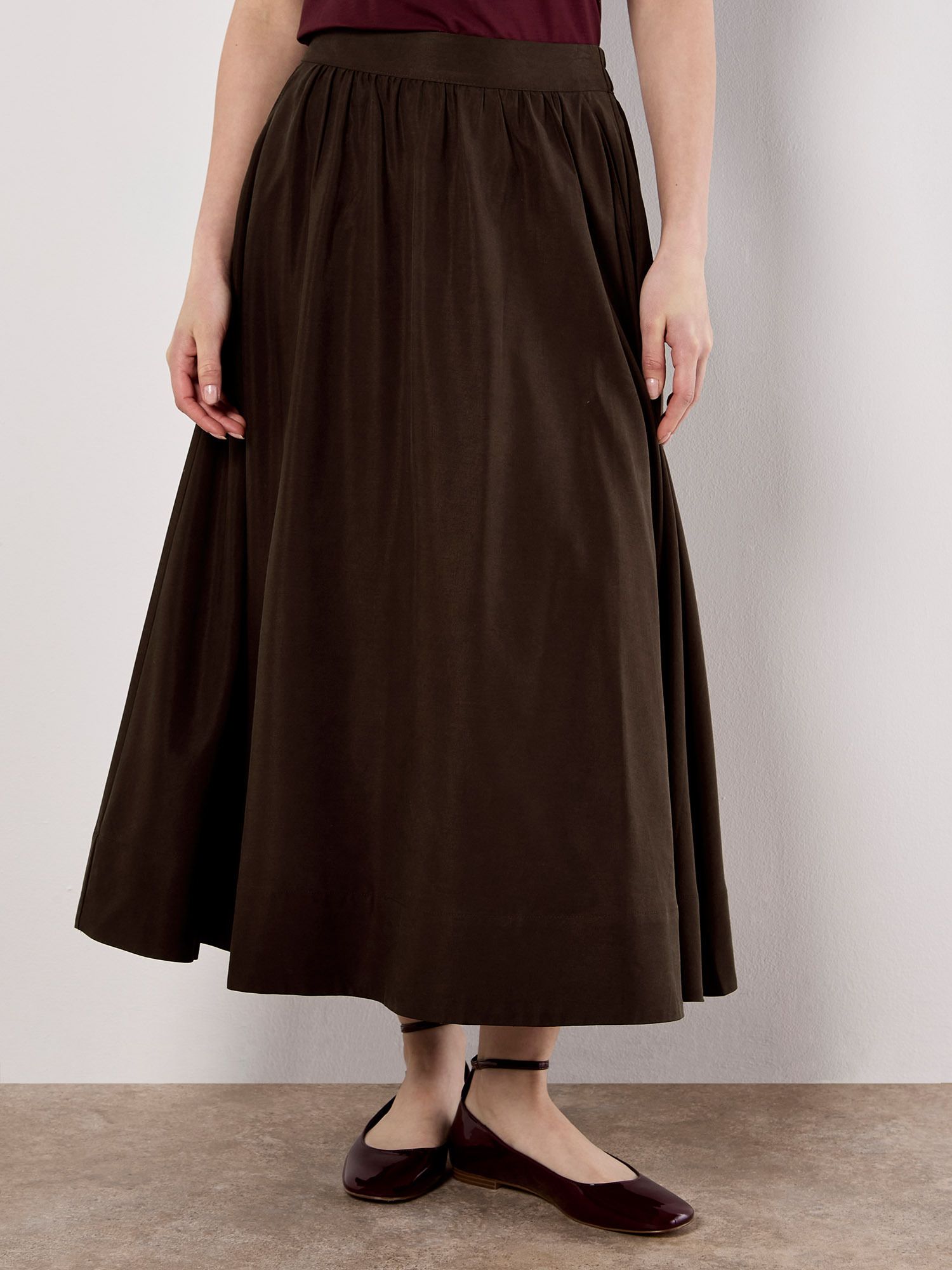 Apricot Soft Woven A-Line Midaxi Skirt