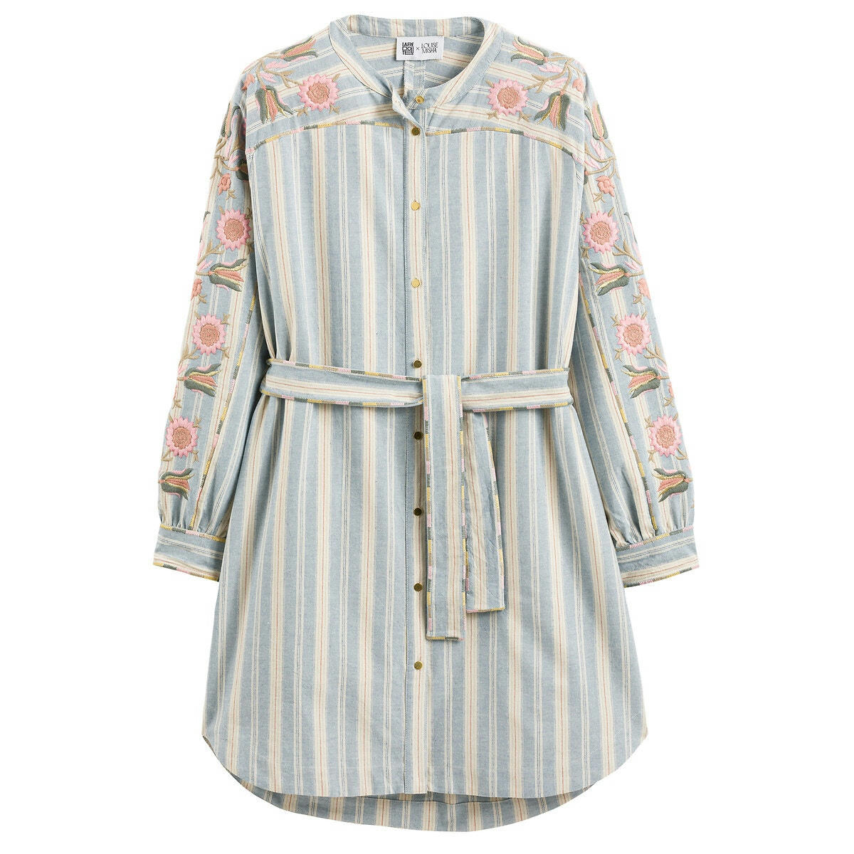 Robe courte, col mao, manches longues