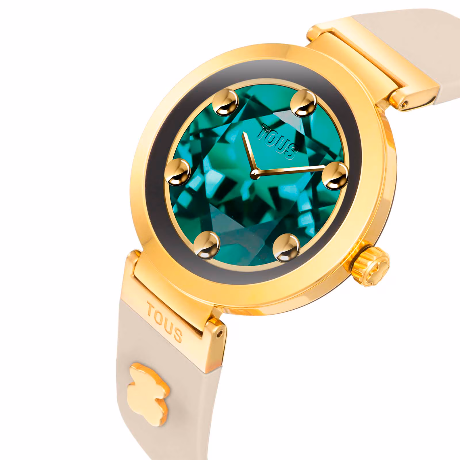 Reloj smartwatch con correa beige y motivos de acero dorado S-CONNECT CHARMS