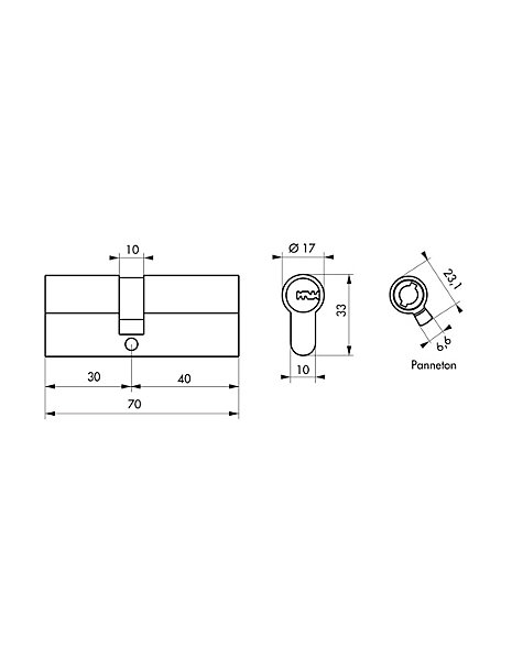 Cylindre de serrure à double entrée 5G, 30x40mm, laiton, anti-arrachement, 5 clés - SP