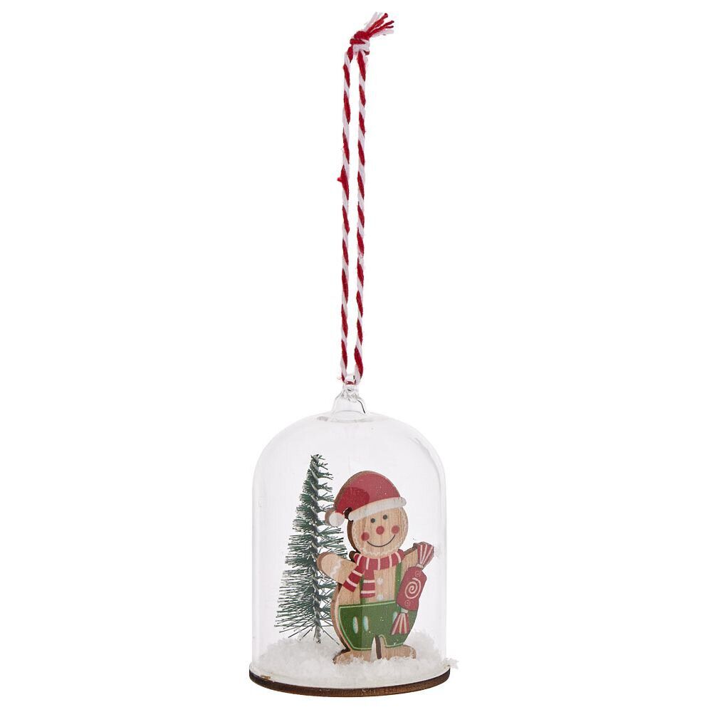 Décoration à suspendre pain d'épices sous cloche verre et bois Ø5xH7,5cm