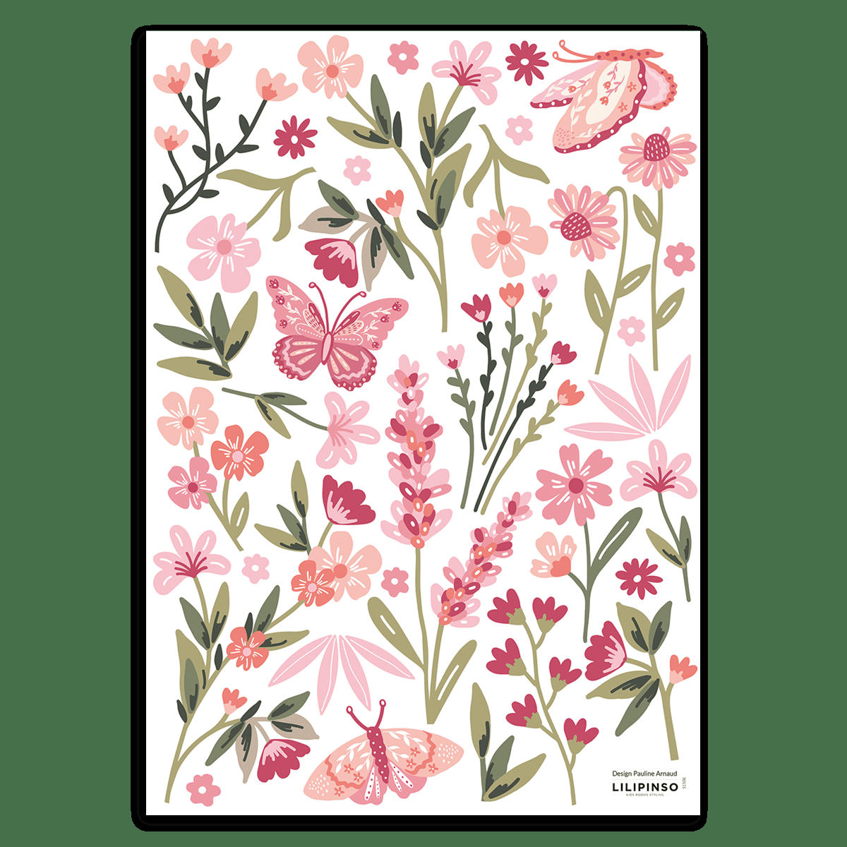 MAGENTA - Stickers muraux fleurs et papillons en vinyle mat rose
