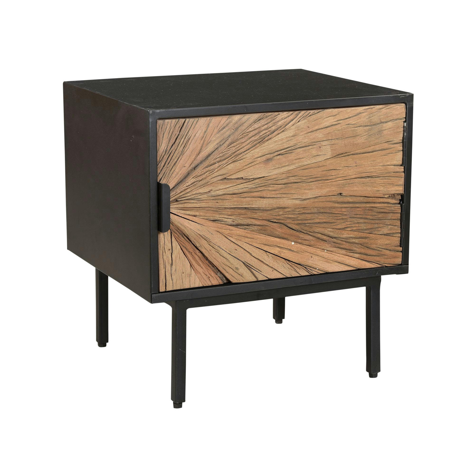 MOTOWN - Table de chevet en métal noir et porte en teck recyclé