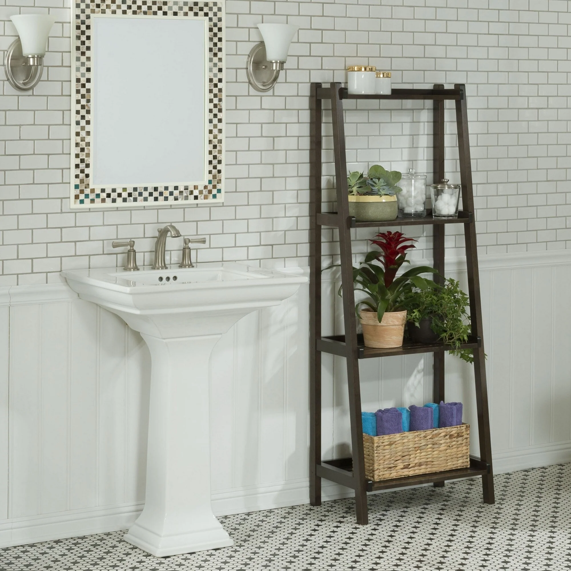 Espresso Solid Wood Ladder Bookcase for Living Room and 4-Shelf Vertical Unit - 15 D x 22 W x 60 H