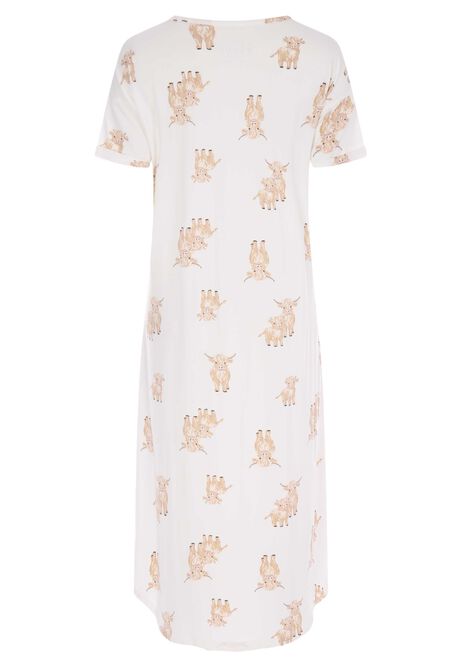 Womens Cream Highland Cow Long Nightdress