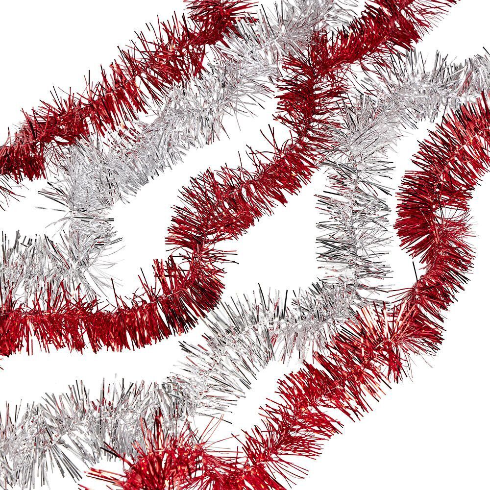 Guirlandes de No&euml;l scintillantes argentées et rouges x5