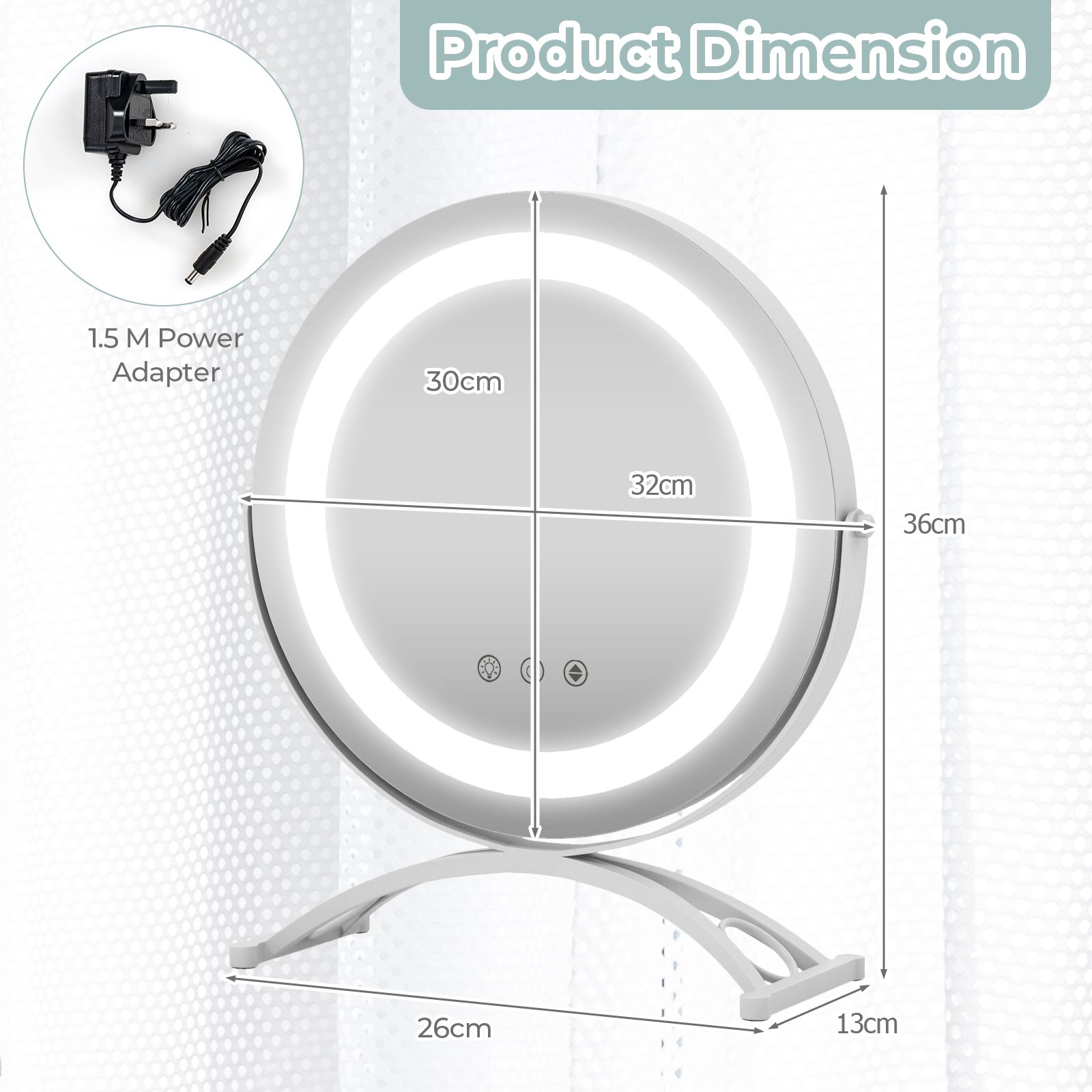Costway Makeup Vanity Mirror 3 Color Dimmable LED Lighted Round Mirror with Smart Touch