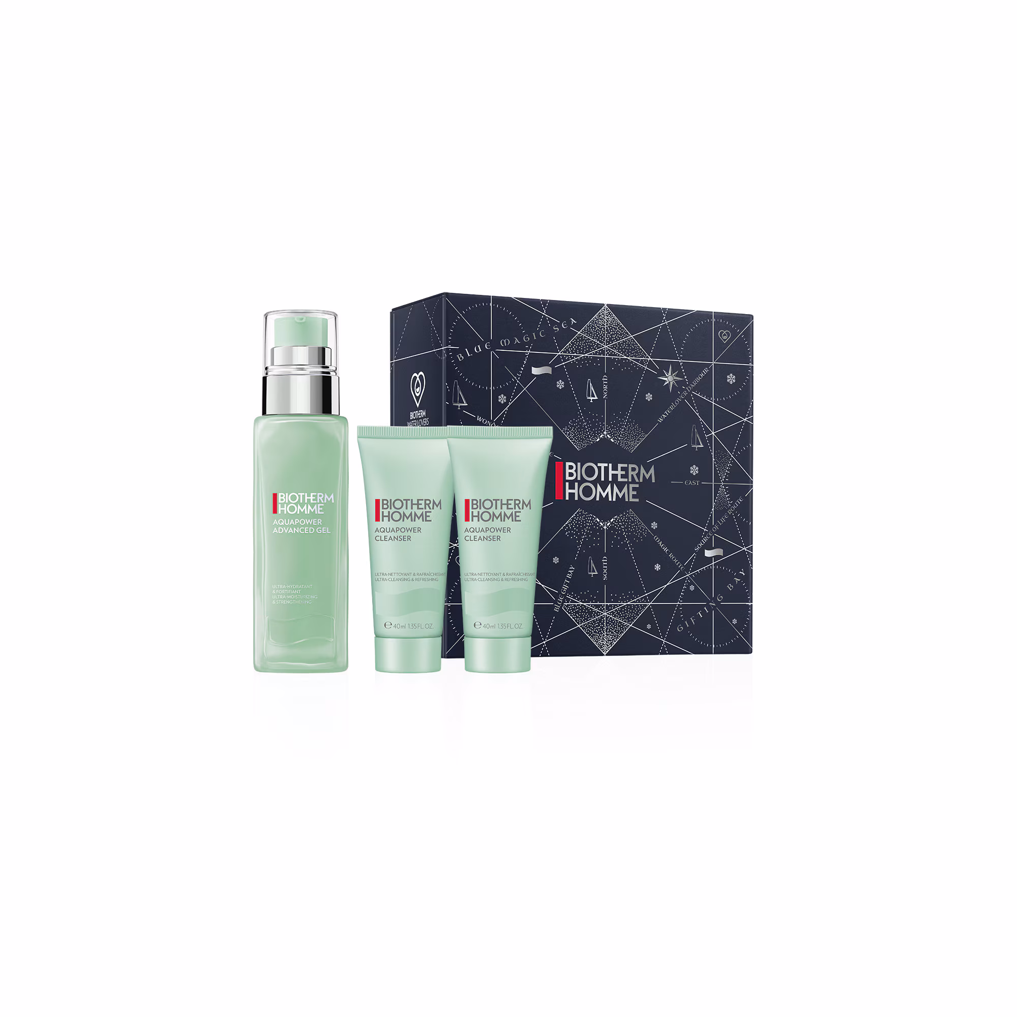 AQUAPOWERGel ultra-hydratant et deux gels nettoyants