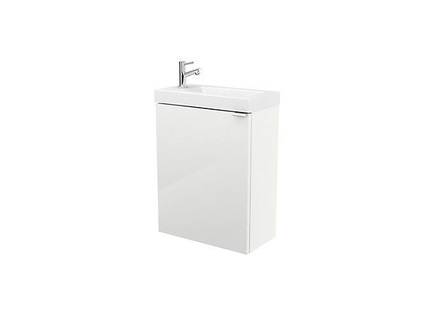 Meuble lave mains suspendu blanc brillant l.44 cm Imandra   plan vasque blanc résine Beni, GoodHome