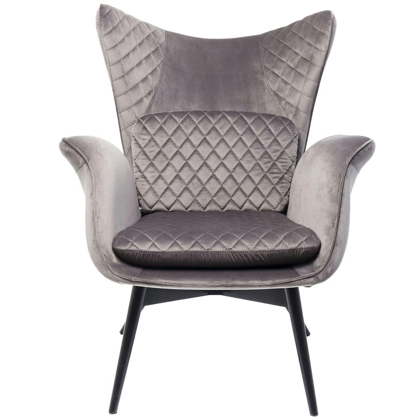 TUDOR - Fauteuil en velours gris et hêtre laqué