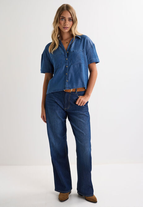 Womens Blue Denim Look Shirt