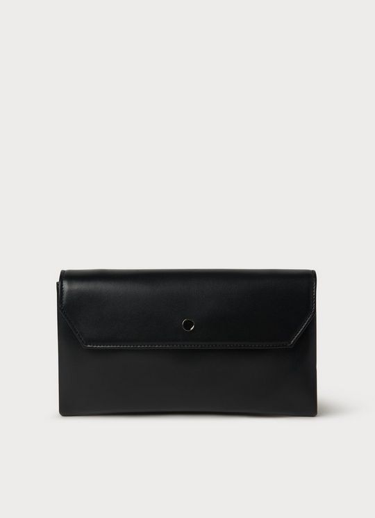Dora Black Leather Envelope Clutch