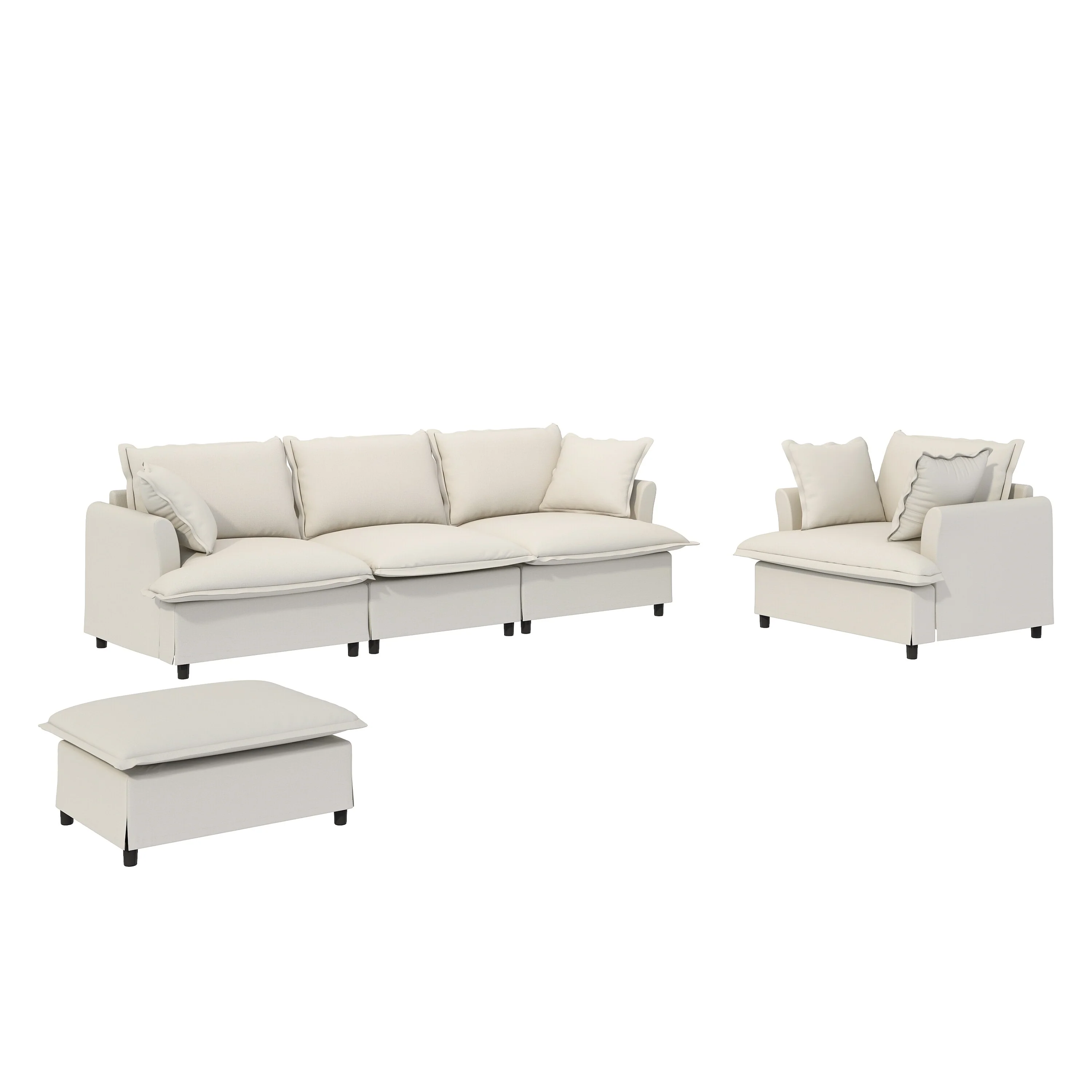 Modern Modular Chenille Sofa with Skirted Cushions and Petal Armrests for Living Room and Guest Room