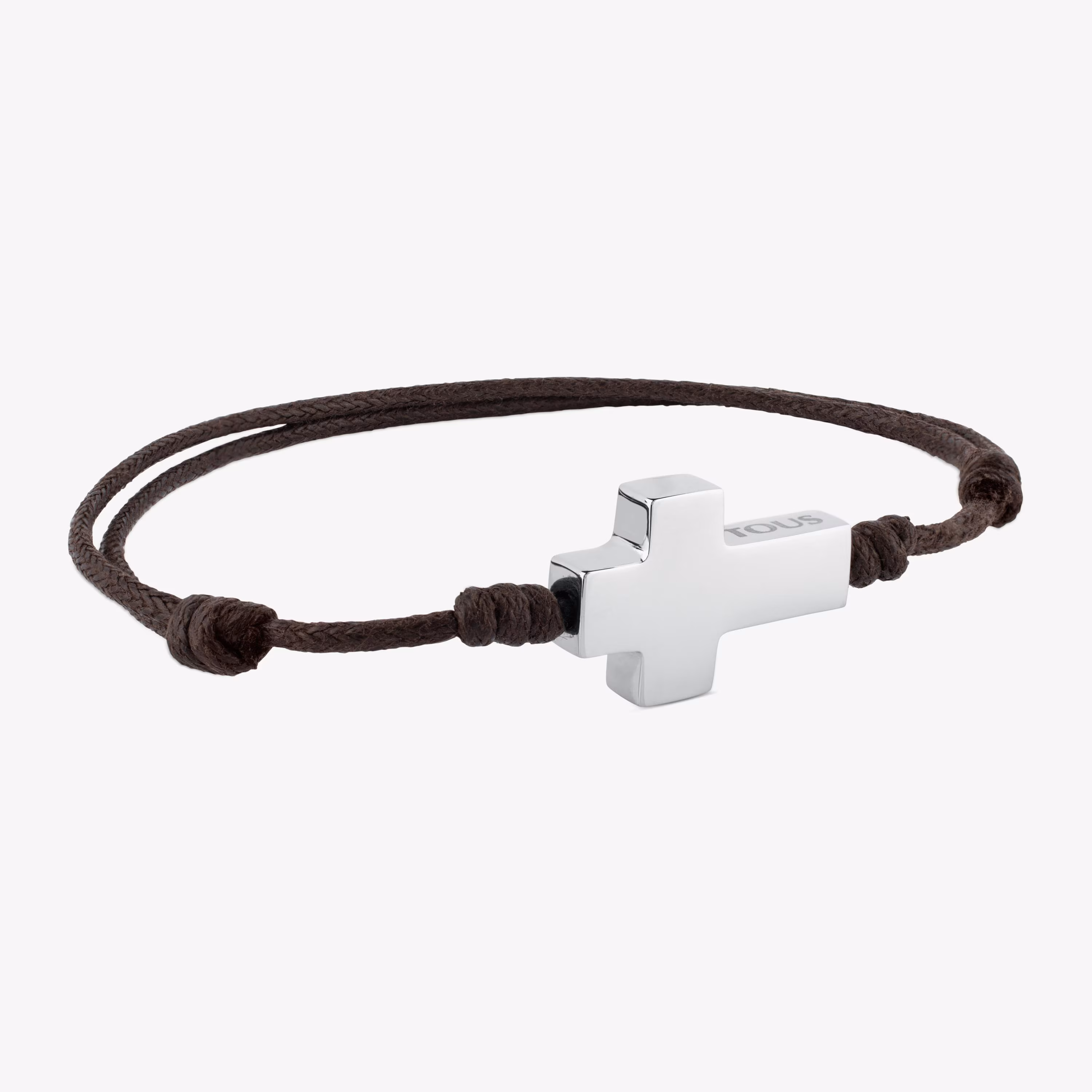 Pulsera de acero y cordón marrón TOUS Cruz