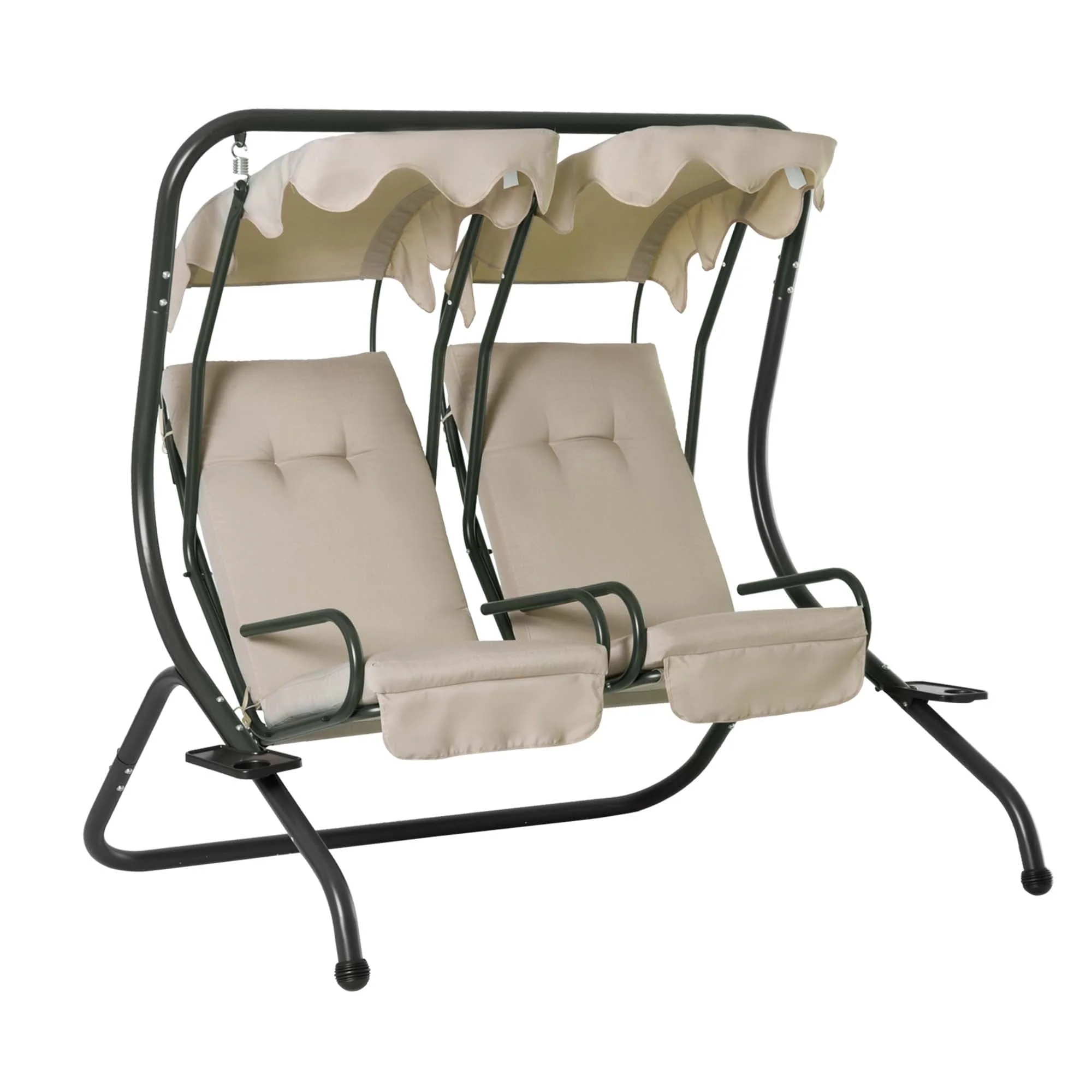 Outdoor 2 Person Steel Patio Hanging Swing Seat with Overhead Shade Protective Canopy & Solid Comfortable Design