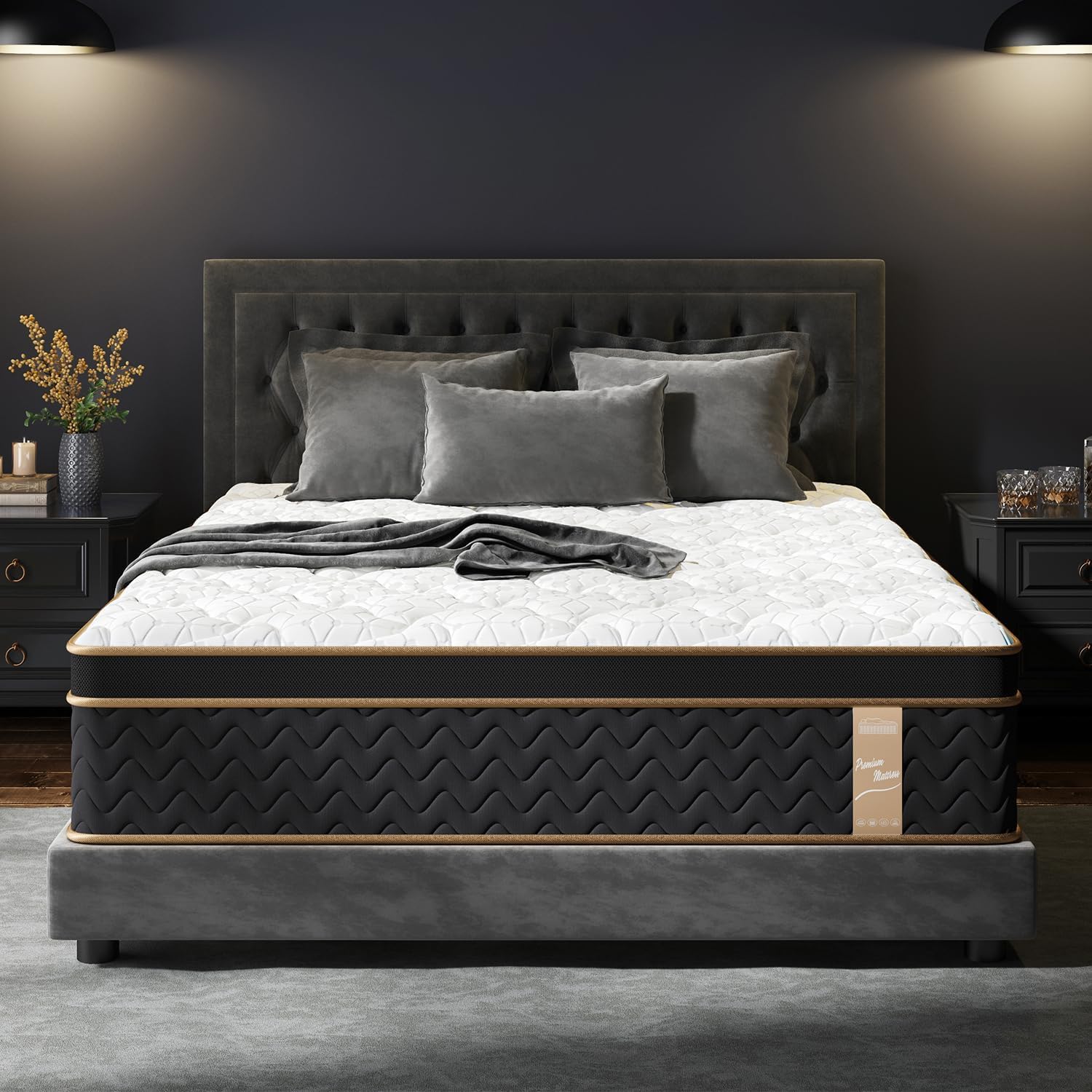 King Mattress 14 Inch, Cooling Hybrid King Mattress in a Box, Individual Pocket Springs-Motion Isolation, Extra Hip/Shoulder/Lumbar Support, Fiberglass-Free,Ergonomic Zones,365-Night Trial,CertiPUR-US