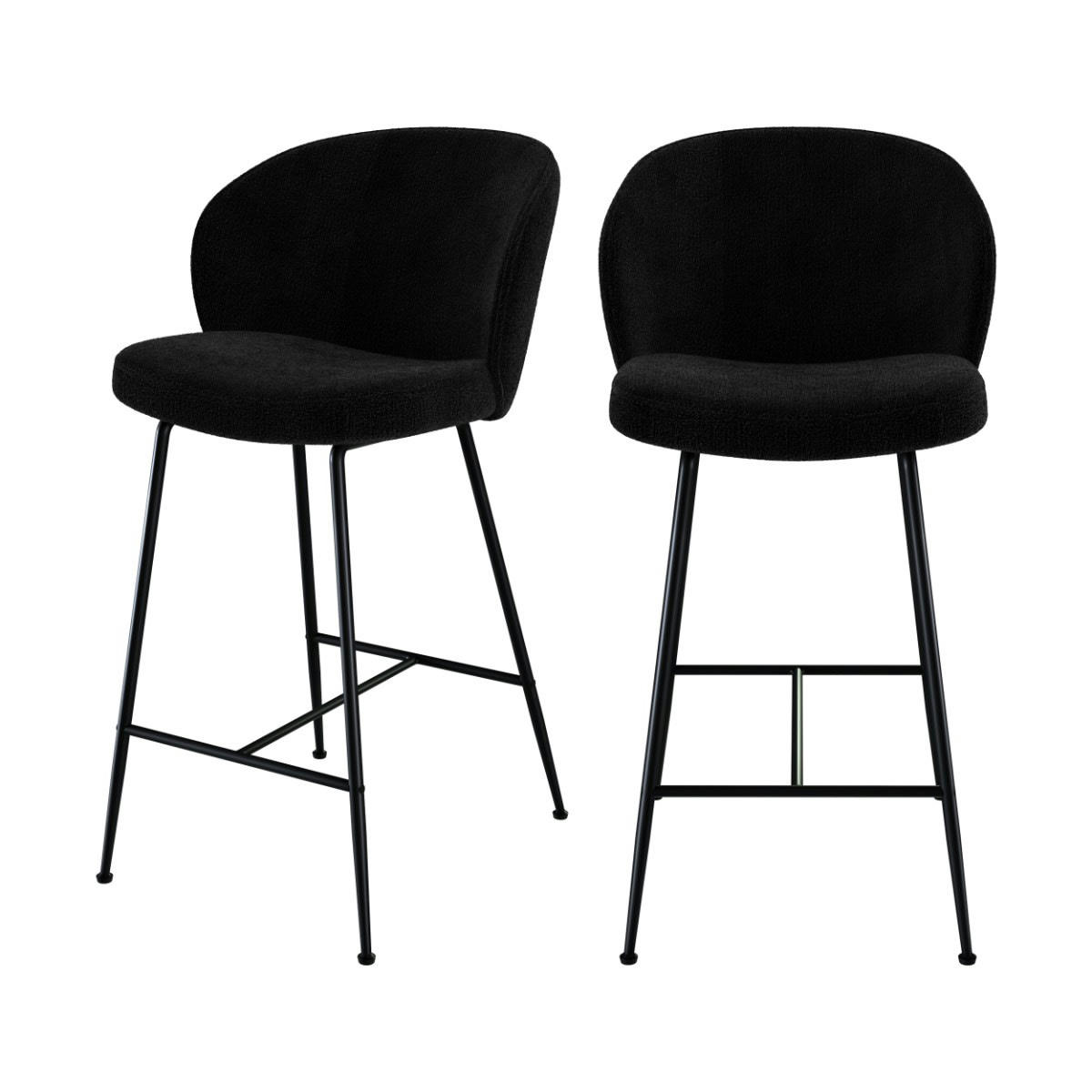 GROOM - Chaise de bar en tissu bouclé noir 66 cm (lot de 2)