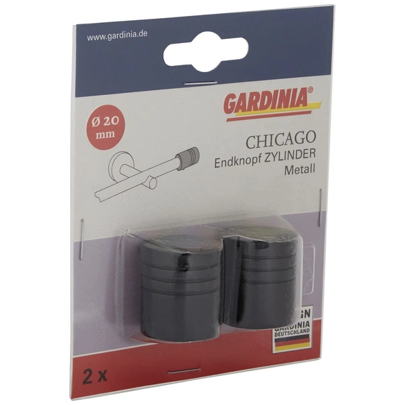 Endknopf, Chicago, Zylinder, 20 mm, 2 Stück, Schwarz