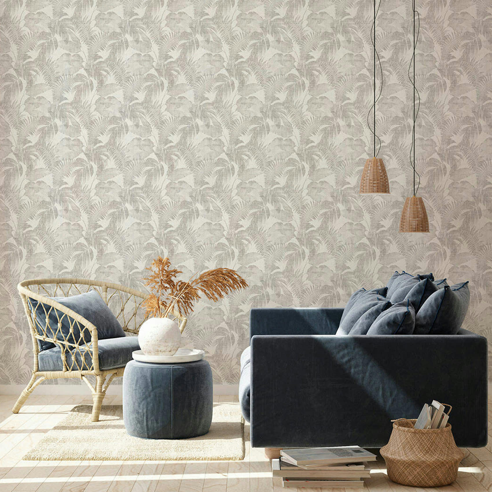 NEW WALLS - Papier peint jungle tropicale papier gris clair  x