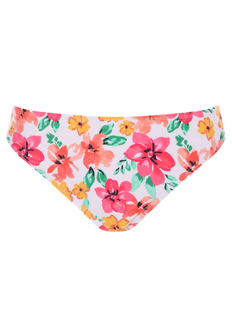 Womens White & Pink Floral Print Bikini Bottoms