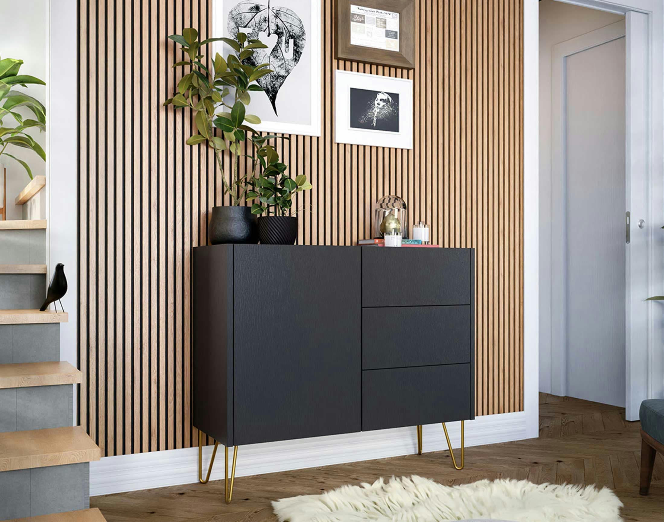 CALI - Buffet bas contemporain 97 cm noir / doré