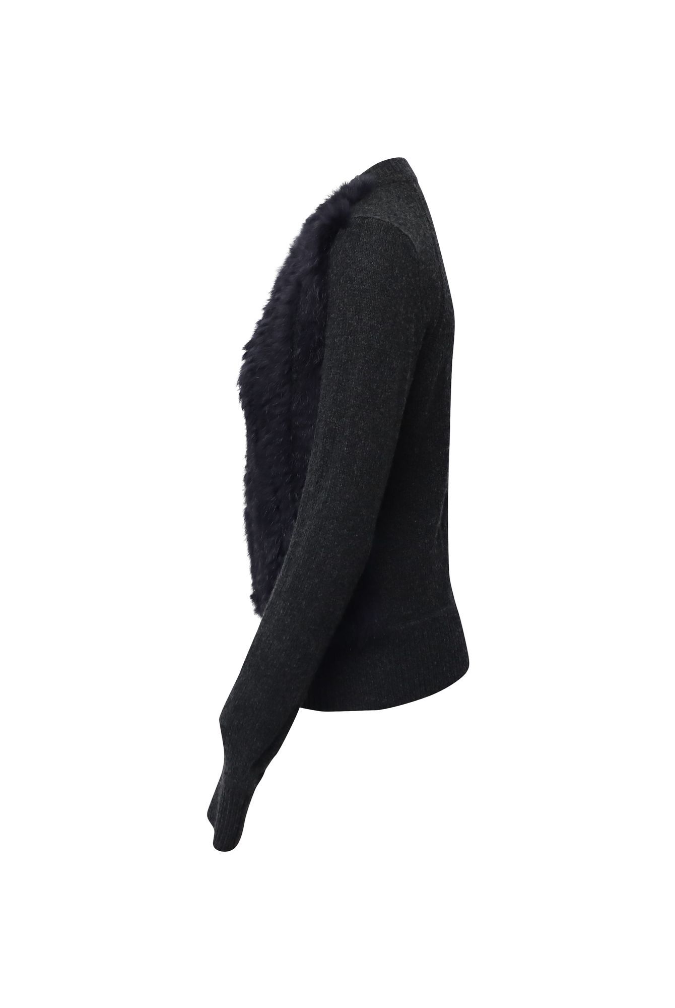 Diane Von Furstenberg Preloved Trimmed Long Sleeve Cardigan in Black Wool