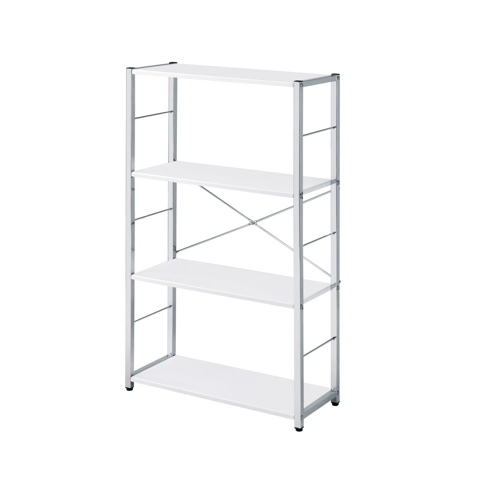 White and Silver 4-Shelf Etagere with Metal Frame and Wood Shelves for Organized Living and Bedroom - 42H x 24W x 11D