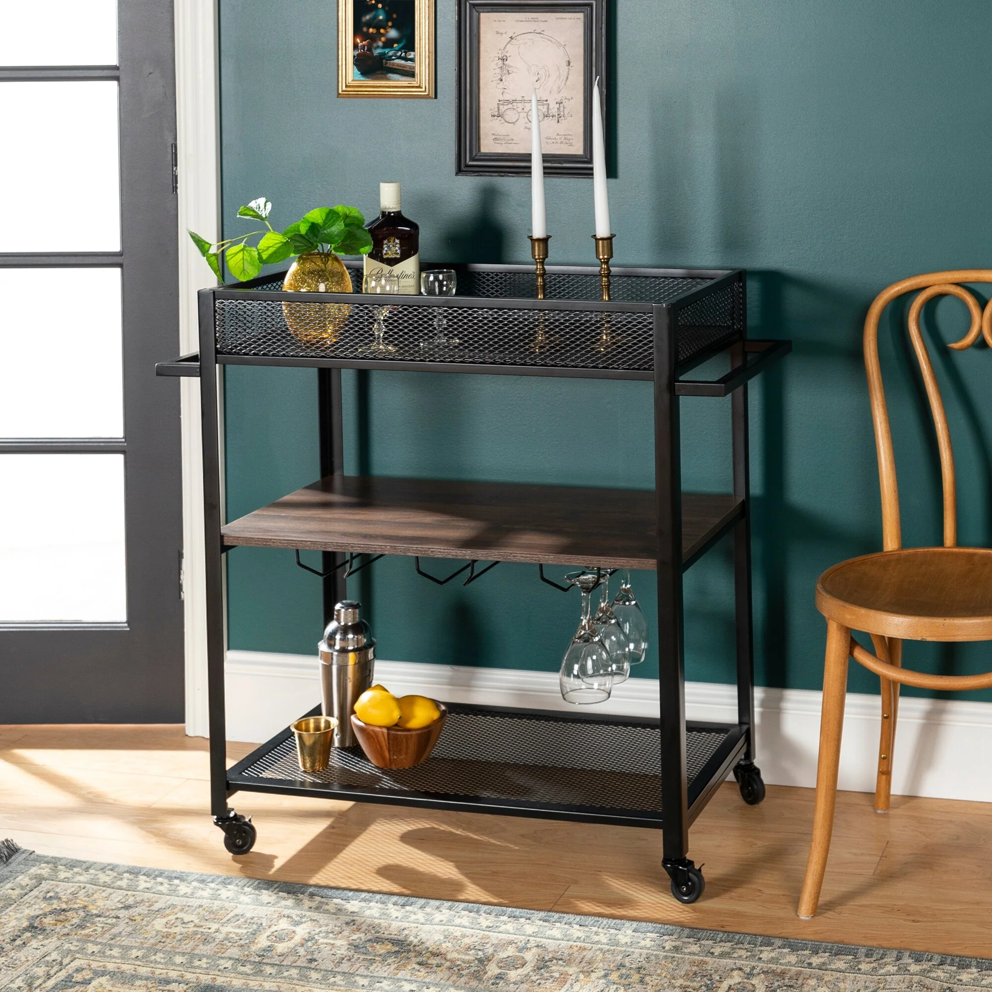 DISCO Urban Bar Cart with Shelf and Stemware Hangers