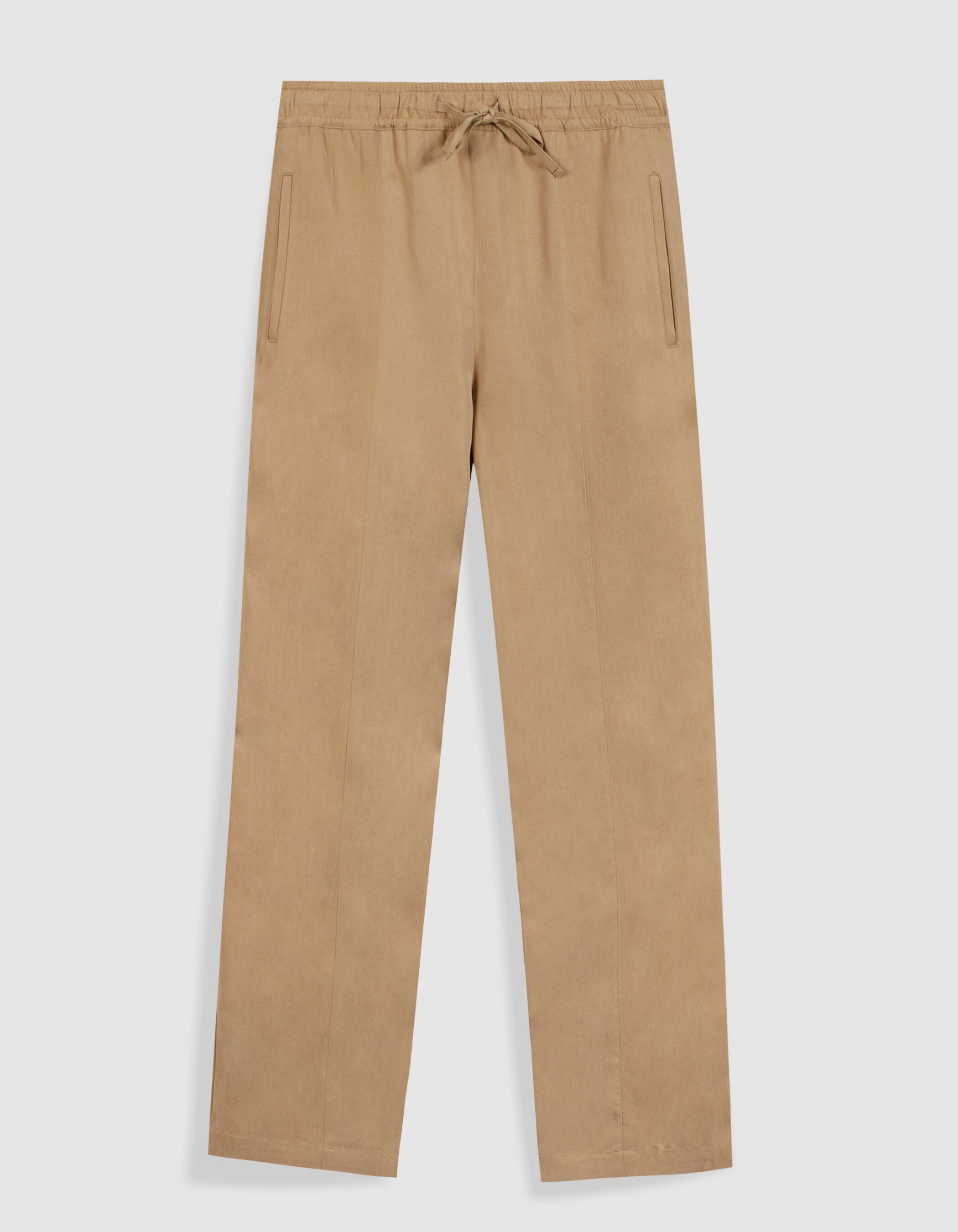 Pantalon large beige Lyocell® taille élastiquée Femme