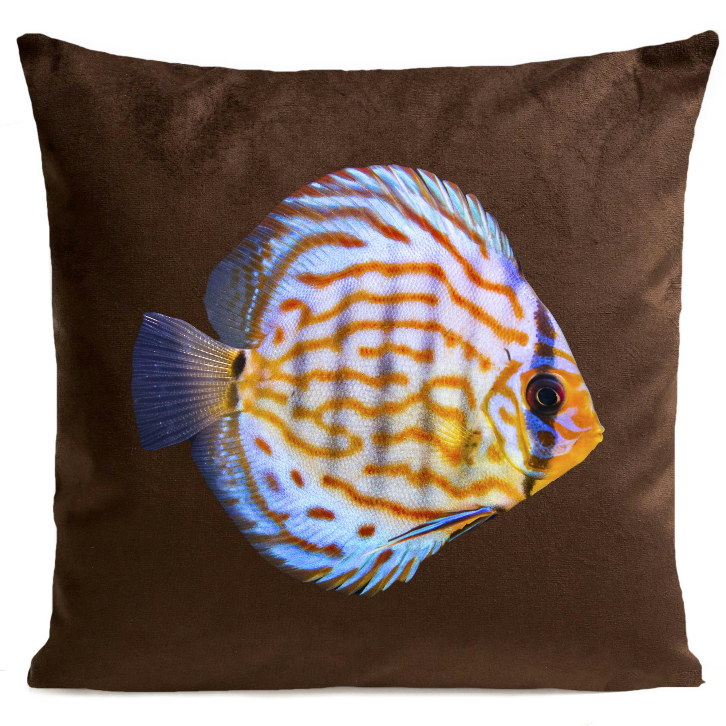 - Coussin bord de mer poisson suédine marron 40x40cm