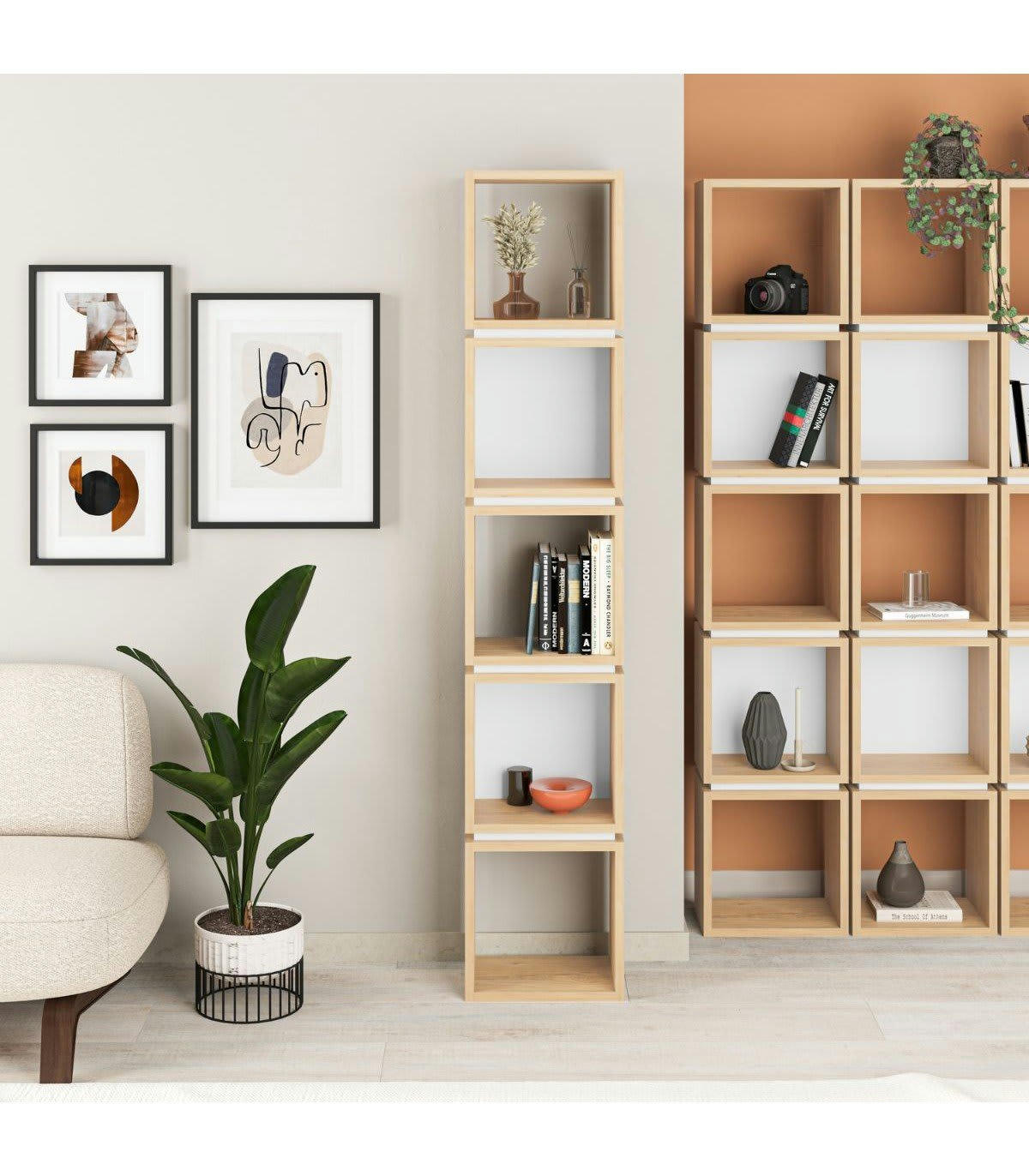 LOFTY - Étagère 5 cases bois clair - L32 x 17 cm