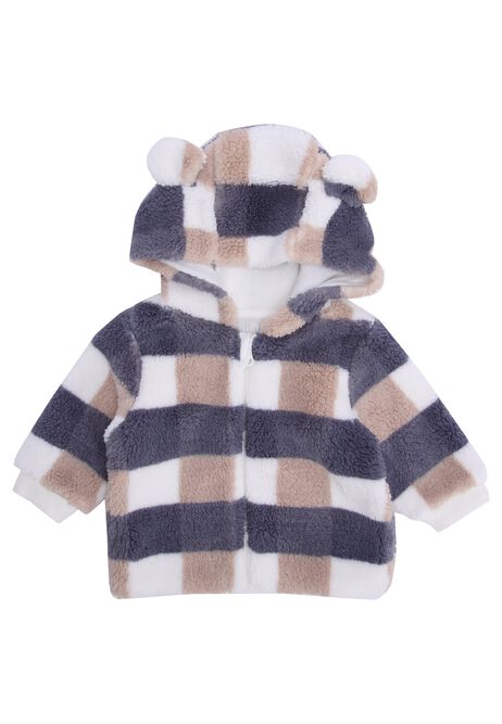 Baby Boys Navy Check Fleece Jacket