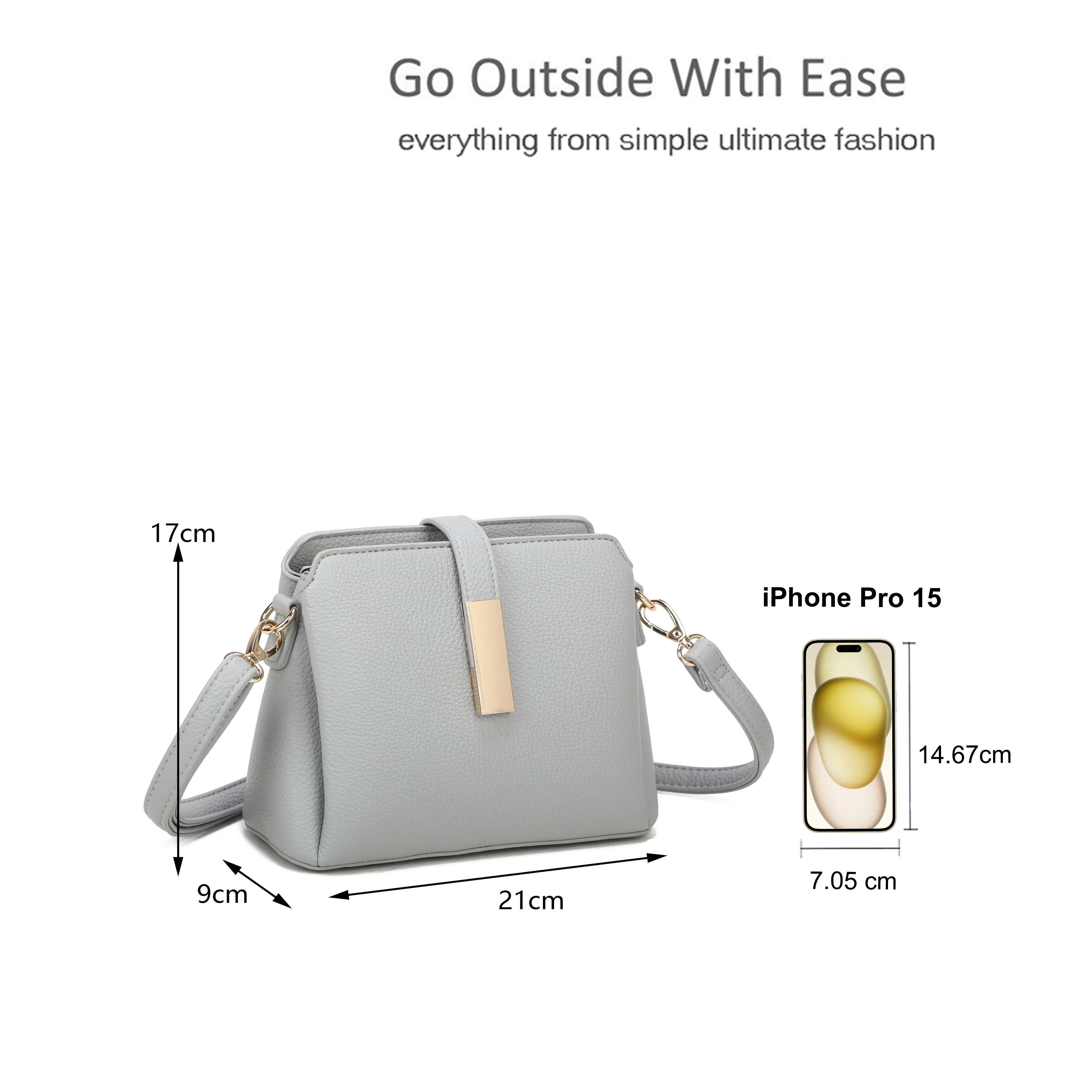 Kitise Chic Crossbody Bag with Gold Accent and Adjustable Strap