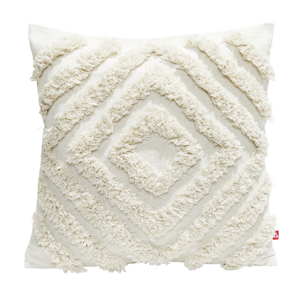 Housse de coussin carrée coton tufté beige 40x40cm