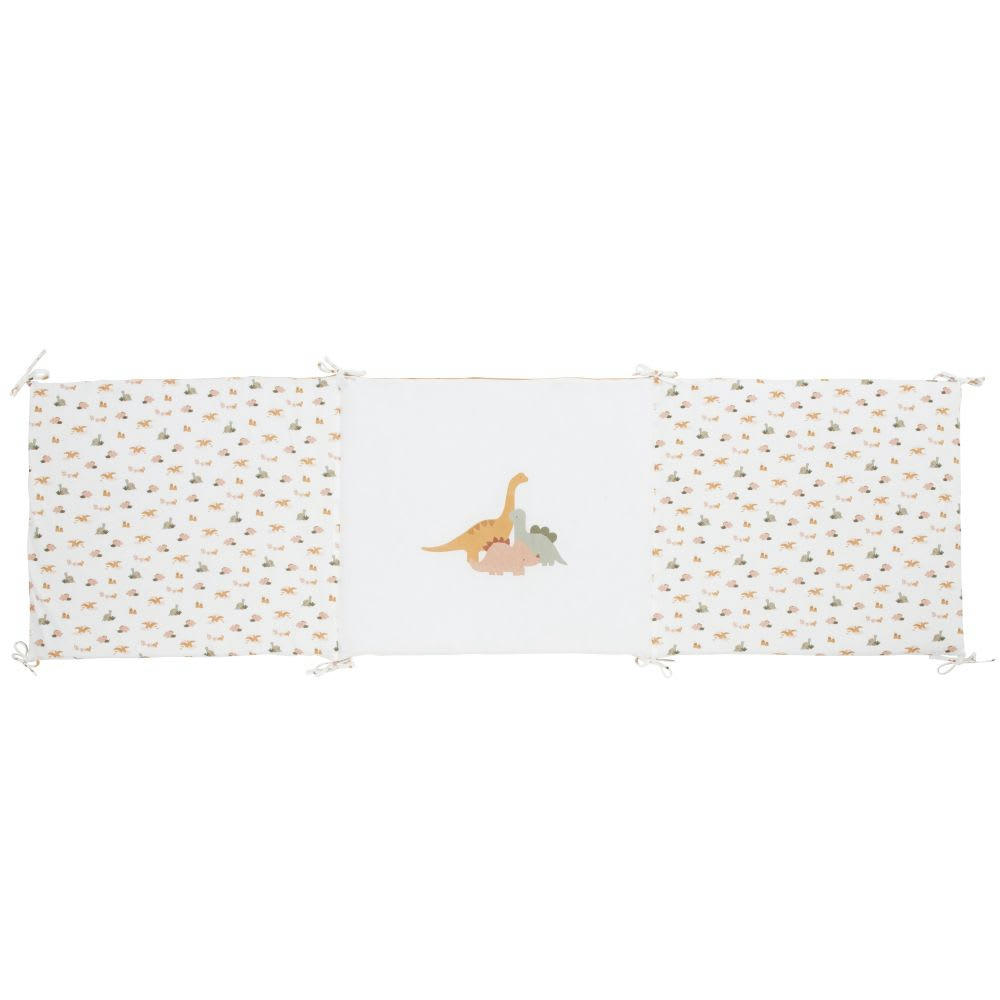 YUMA - Tour de lit bébé réversible blanc en coton biologique imprimé dinosaure 180x52 cm