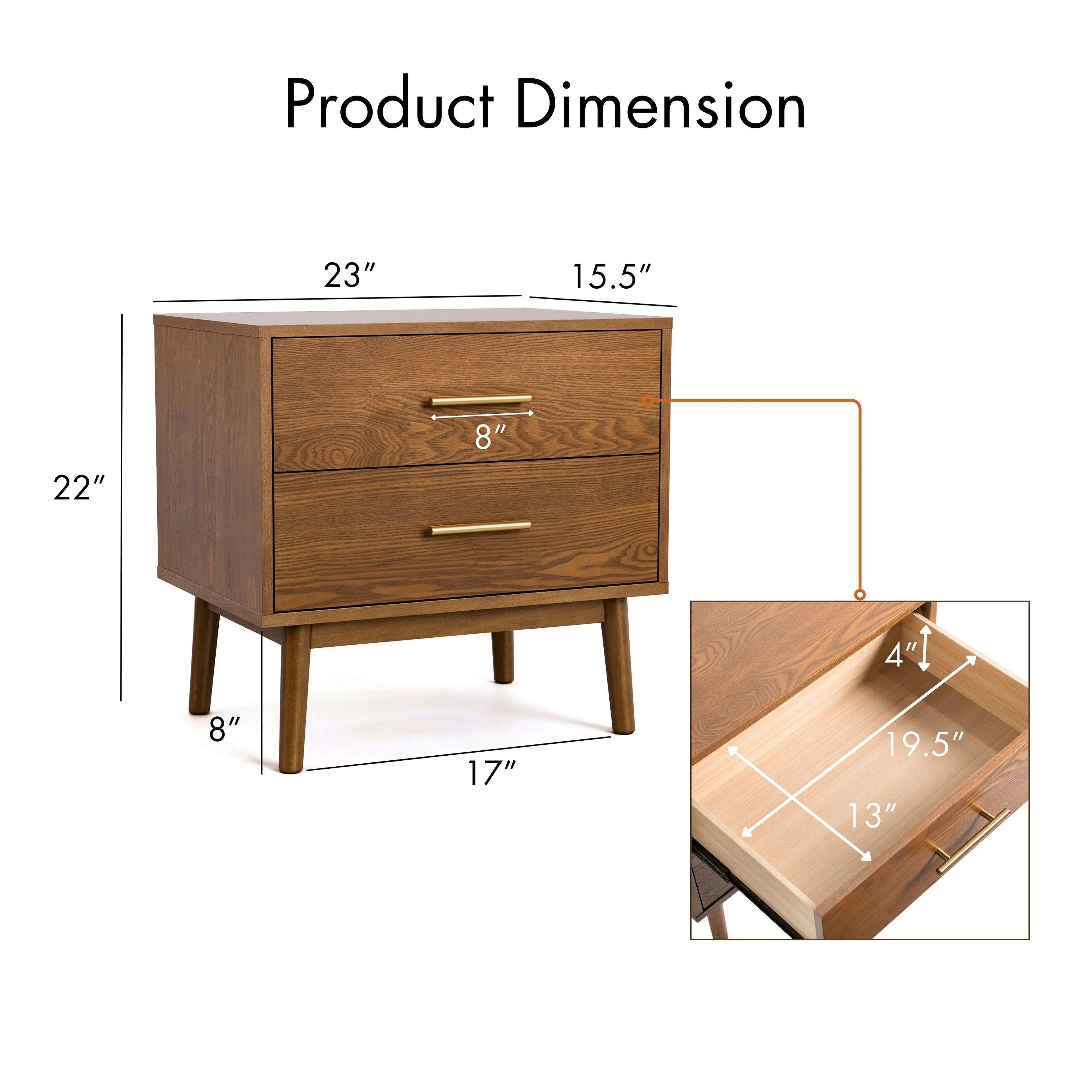 Furniture of America Beau Midcentury Walnut 2-Drawer Nightstand