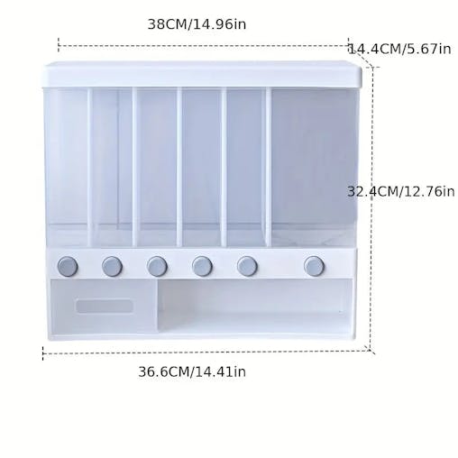 NNEOBA 1pc Wall-Mounted Multi-Grid Food Dispenser - Large Capacity Rice Bucket