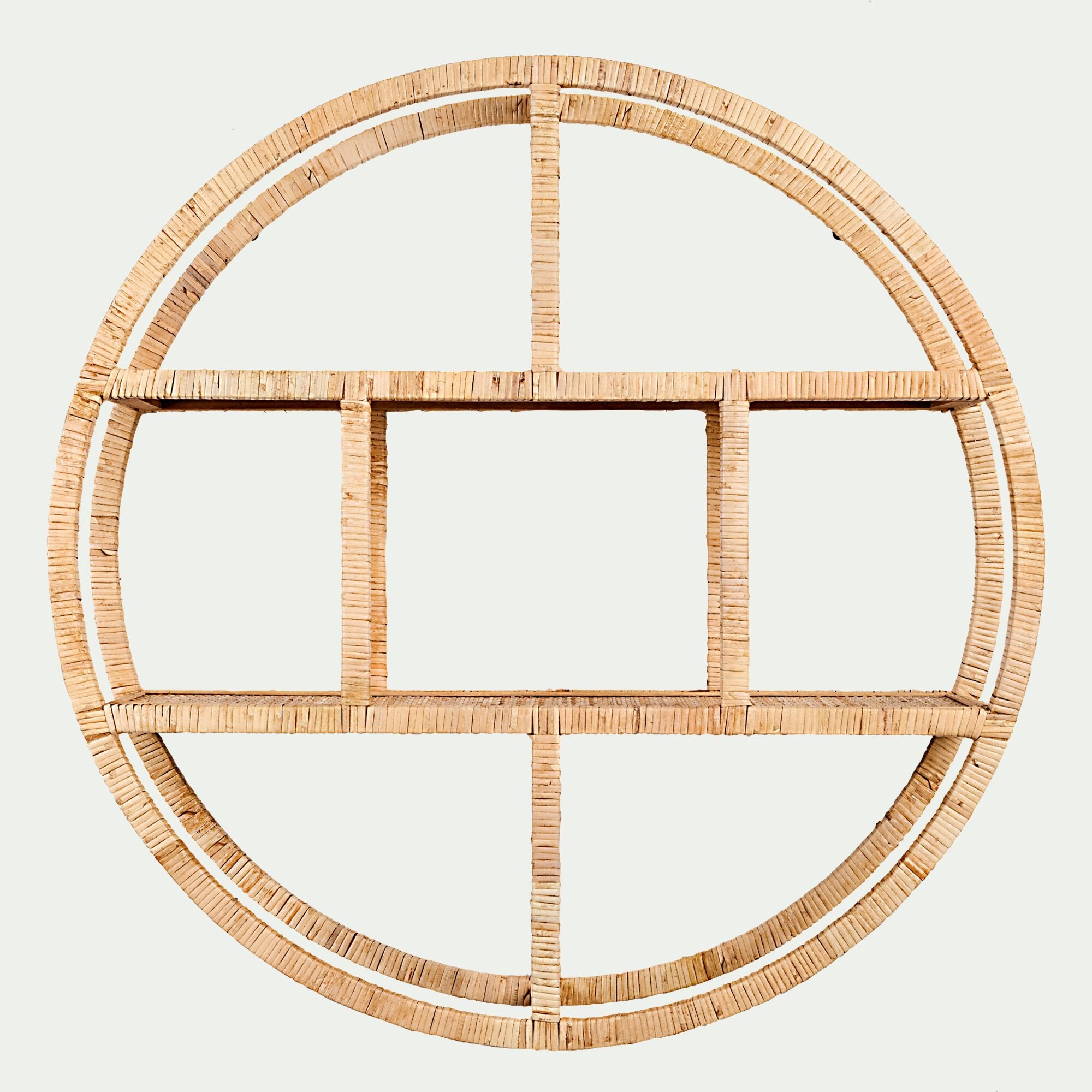 ABISTO - Etagère murale ronde en rotin - naturel D79cm