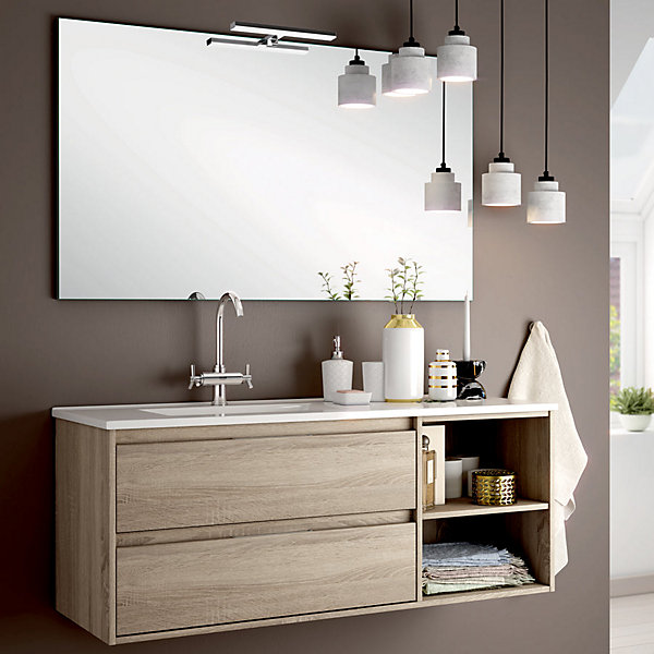 Ensemble meuble de salle de bain 120cm vasque déportée   colonne de rangement OLYMPE - cambrian (chêne)