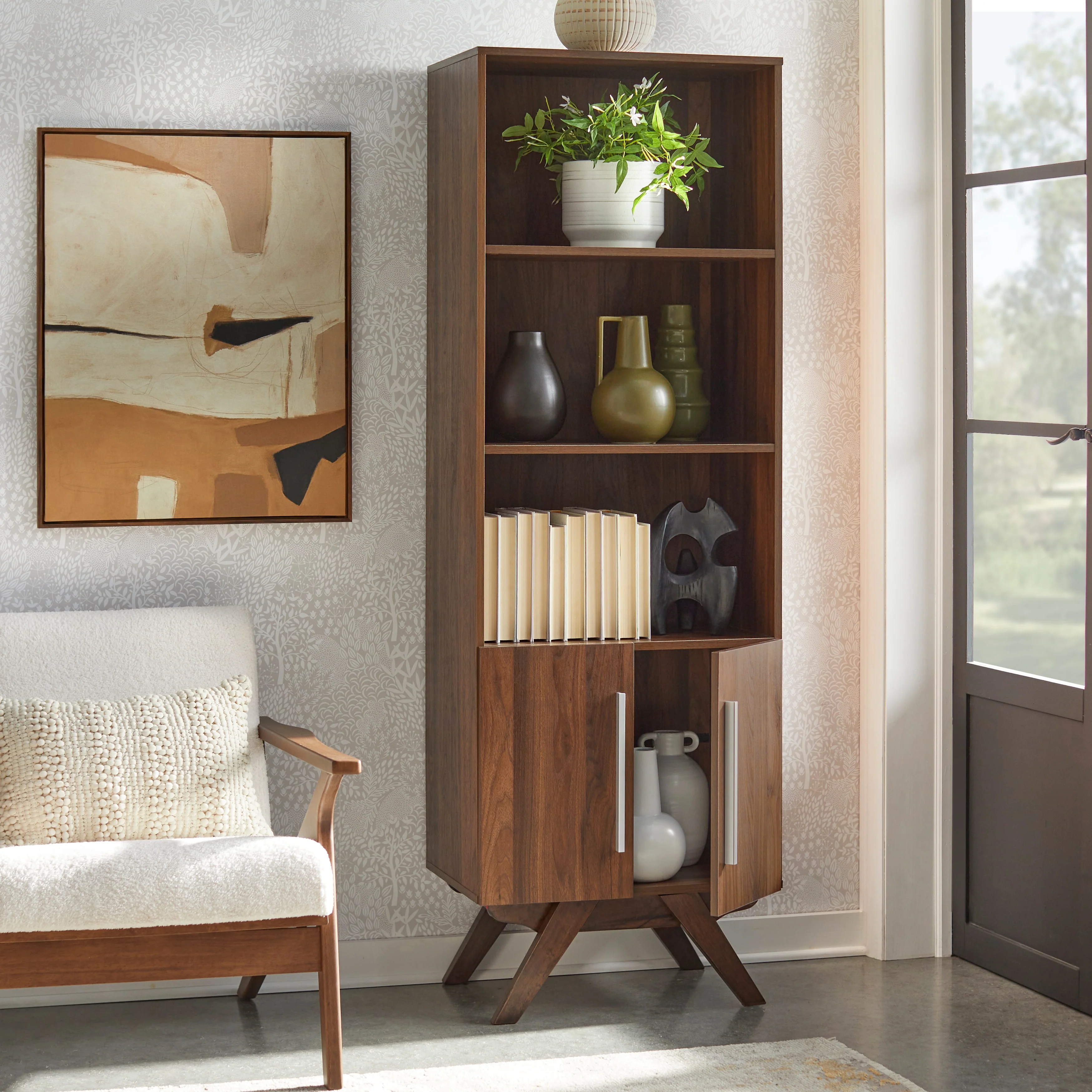 Simple Living Ashfield Mid-Century Walnut Finish Bookcase