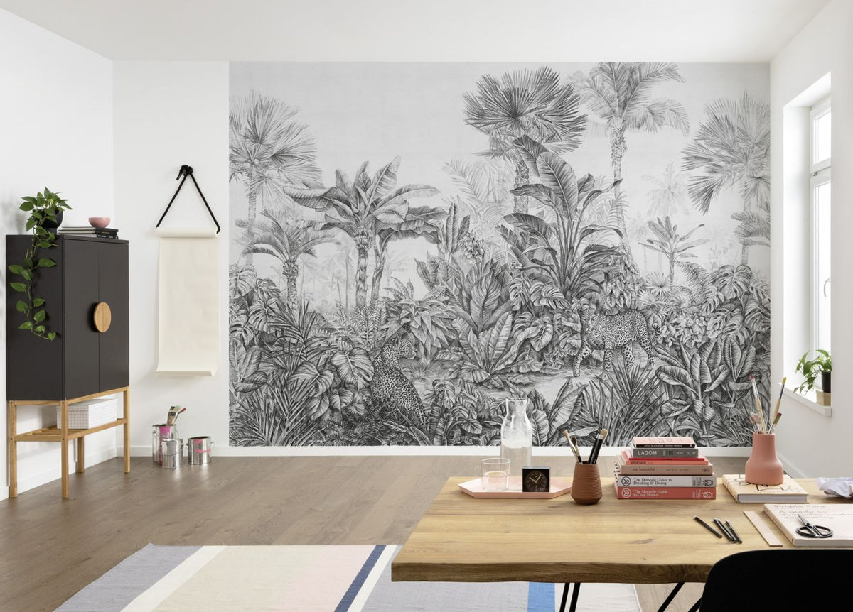 Komar fotobehang jungle-motief zwart wit - 350 x 250 cm - 611212