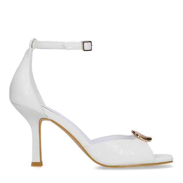 Witte leren sandalen met hak