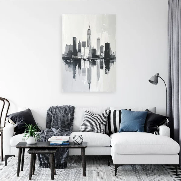 Obraz do salonu sypialni biura, Czarno białe Miasto Budynki imitacja 20x30
