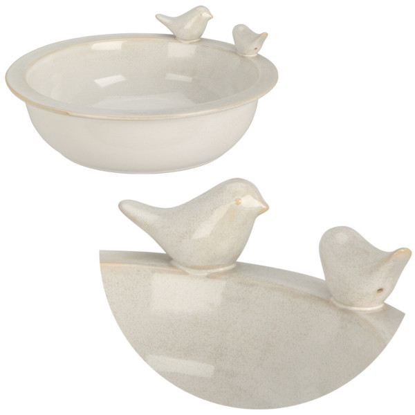 Ceramiczne poidło dla ptaków białe 24 cm z figurkami ptaszków do ogrodu
