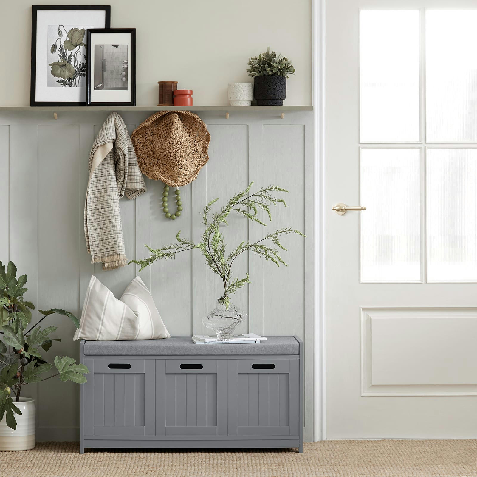 - Banc de rangement avec 2 portes 1 cube effet bois gris