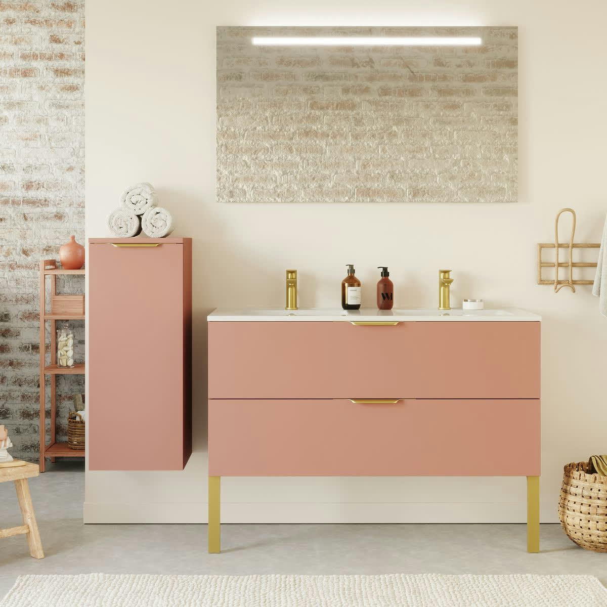 VENICE - Meuble salle de bain double vasque 120cm 2 tiroirs Abricot