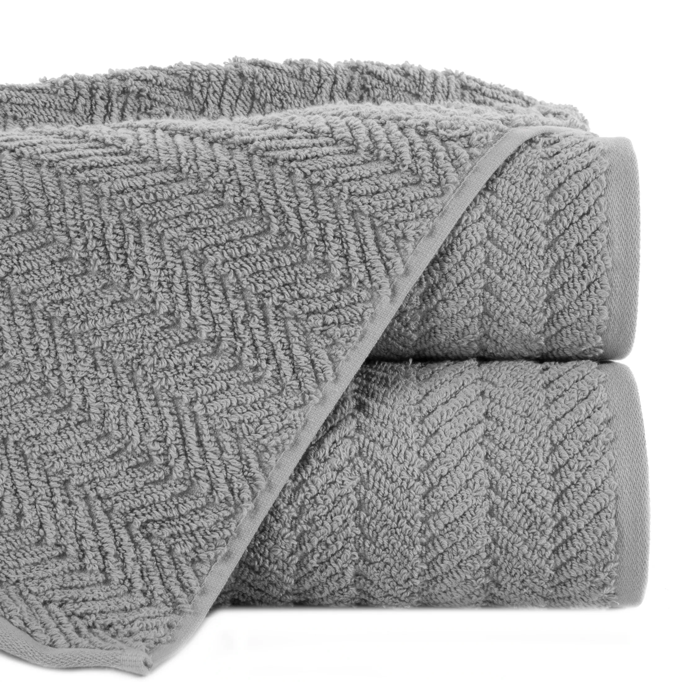 Ręcznik kąpielowy 50x90 cm bawełniany kolor srebrny zdobiony wzorem jodełki 550 g/m2 ETNO