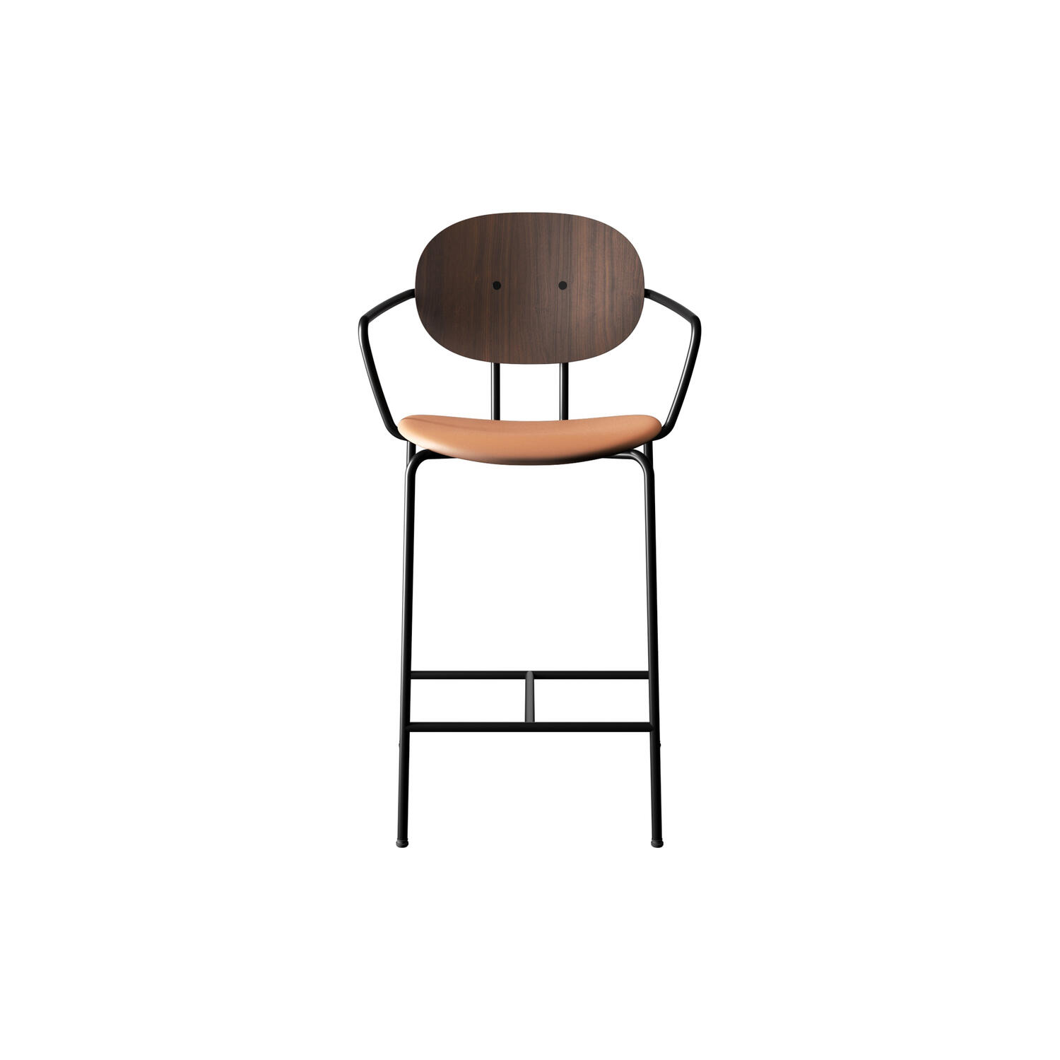 PIET HEIN Counter Chair with Arms, oiled walnut/Silk Cognac